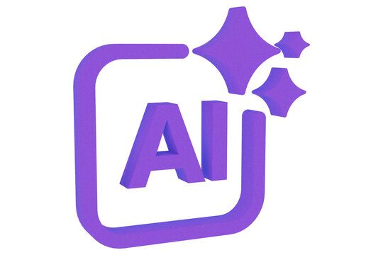 Purple 3D AI sparkle star icon element. Glossy render, creative magic, shining twinkle effect. Transparent PNG image