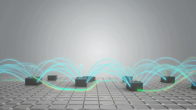 複数ノードを光のラインが接続するデジタルネットワーク、分散システムのイメージ
