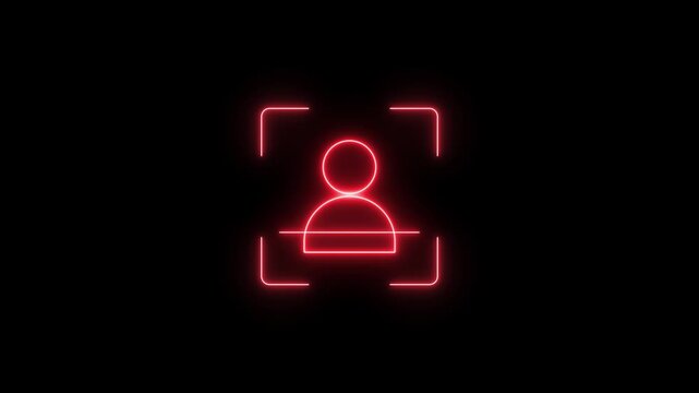 Red neon glowing face recognition scanner icons set isolated on black background for digital security