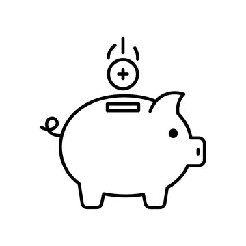 Piggy bank savings line icon with coin