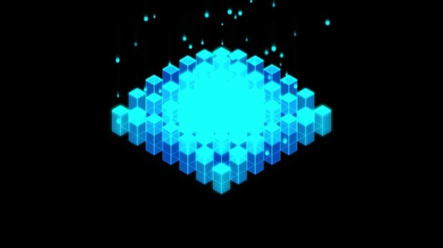 Holographic 3D Isometric Grid Loop of Pulsing Neon Purple Cubes