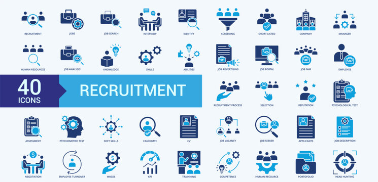 Recruitment Icon Set Illustration Vector 
contains abilities, applicants, assessment, candidate, company, competence, cv, employee