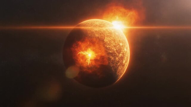 Burning Planet Exploding In Space, Fiery Celestial Body, Cosmic Catastrophe