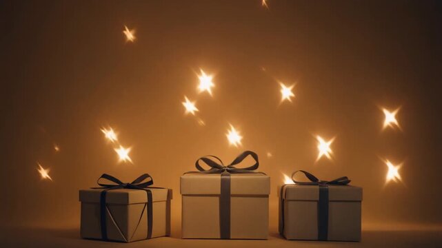 Christmas gifts with copy space holiday light reflections