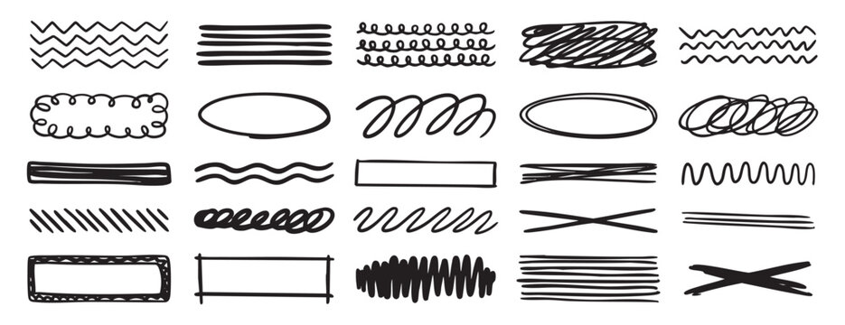 Hand drawn swirl set. Abstract doodle line collection. Scribble stroke elements for creative design