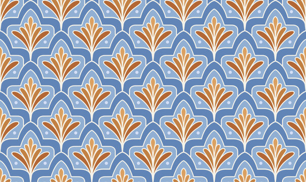 Art deco floral geometric background. Seamless abstract design.
