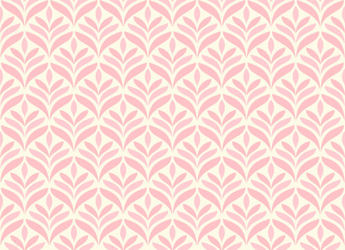 Symmetrical foliage seamless texture. Retro stylized leaf pattern.