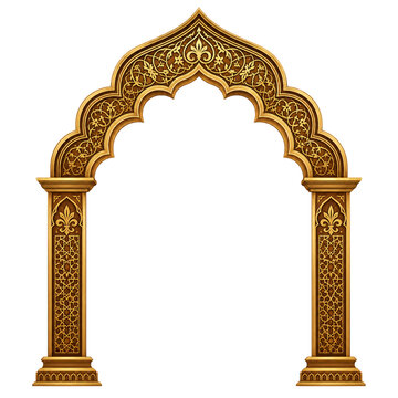 Ornate golden arch with Islamic and traditional decorative patterns