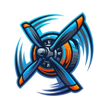 Dynamic Airplane Propeller Logo with Blue and Orange Accents.