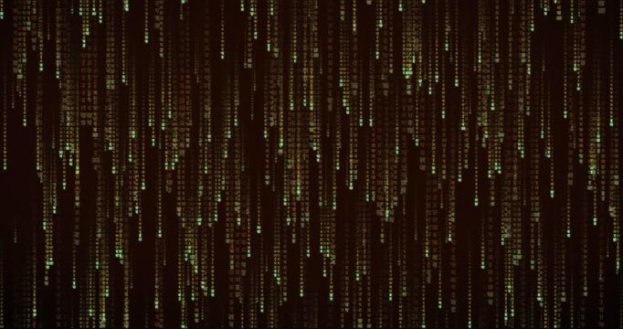 Animated matrix rain featuring Devanagari characters cascades in an amber terminal palette, creating a dense code storm with deep tunnel parallax and radiant phosphor glow.
