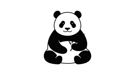 Cute cartoon panda bear sitting and eating bamboo, simple illustration, white background © flat vector