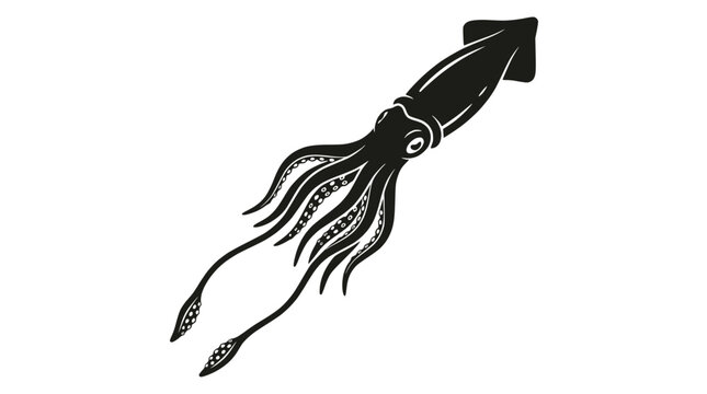 Silhouette of a squid with tentacles spread, isolated on white background