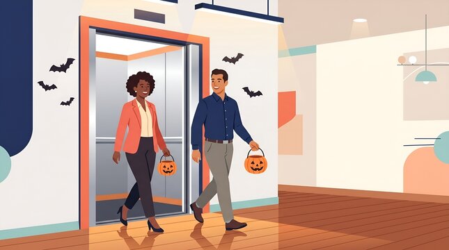 Couple Celebrating Halloween Together Indoors.