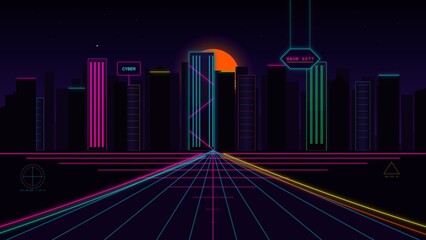 Neon Cyberpunk Geometric Cityscape Landscape Horizon © Canytiza