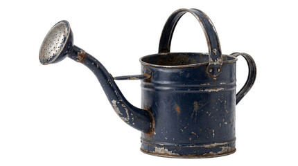 Vintage Blue Metal Watering Can Isolated on Black Background, Antique Rusted Gardening Tool for Horticulture and Farmhouse Decor © PNG CREATOR