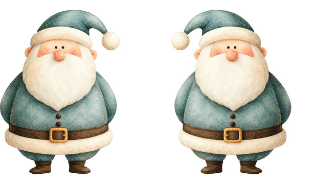 Cute standing green Santa Claus isolated PNG, Watercolor jolly Santa Claus character isolated PNG, Festive green Santa Claus winter holiday illustration