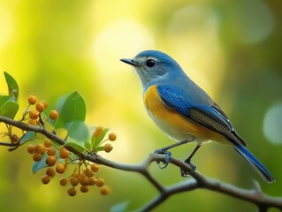 Obraz premium Vibrant bird perched on branch with berries