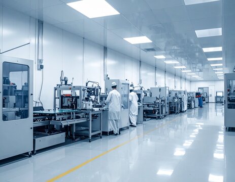 Sophisticated semiconductor manufacturing machinery operating inside a highly sterile Indian cleanroom facility
