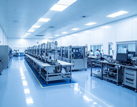 Sophisticated semiconductor manufacturing machinery operating inside a highly sterile Indian cleanroom facility
