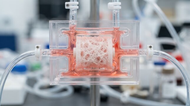 Tissue engineering bioreactor with perfusion channels, oxygen rich media, porous scaffold, and circulation tubing