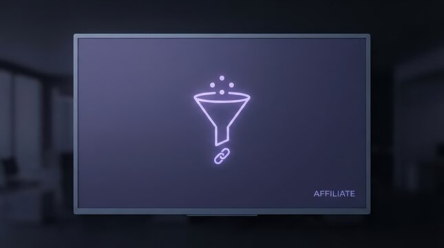 Desktop monitor showing affiliate funnel and chain link