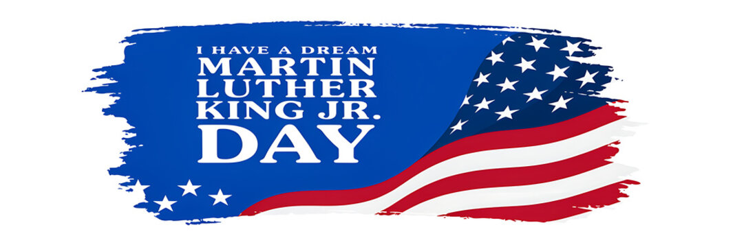 Artistic brush stroke banner with the american flag and the text ia dream martin luther king jr. day on a blue and white background
