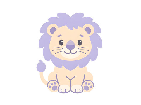 Cute Baby Lion Cub Illustration in Minimalist Scandinavian Style Purple Lavender Color Palette