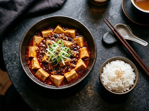 Authentic Chinese Mapo Tofu. For Chinese food, Asian cuisine, restaurant menus, food delivery, Sichuan cuisine, Asian comfort food