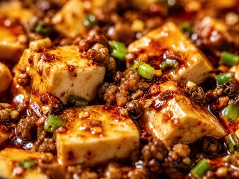 Authentic Chinese Mapo Tofu. For Chinese food, Asian cuisine, restaurant menus, food delivery, Sichuan cuisine, Asian comfort food