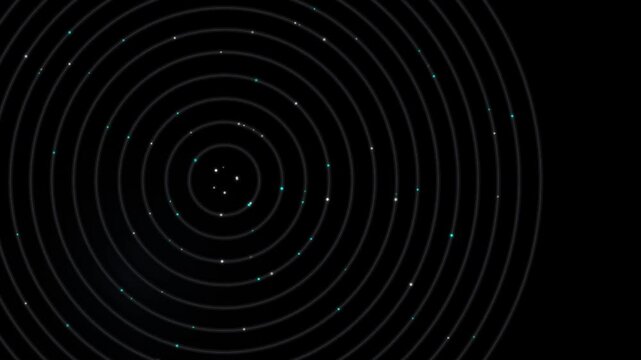 Abstract circular patterns with subtle light particles in a dark cosmic background