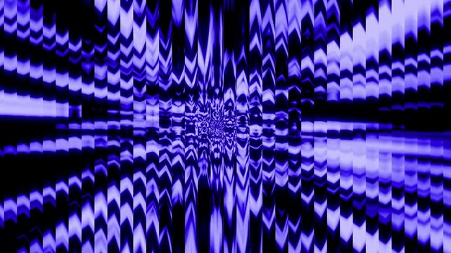 Bright blue zig-zag light patterns disperse through vertical fluted glass panel. The electric violet and cyan reflections provide a sleek digital backdrop for visual projects.
