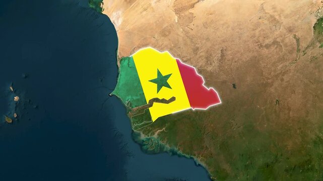 Senegal map outline animated with national flag colors motion footage