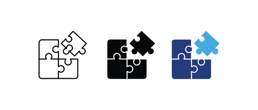 Puzzle piece solution and business strategy integration icon vector set