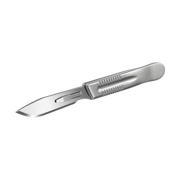 Stainless steel surgical scalpel isolated on black background