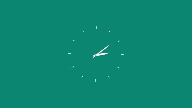 Twelve hours clock run, moving time arrows, 12 hours clock dial loop, twenty-four hours time lapse animation, Hours appear on a blue background .HD Video animation.
