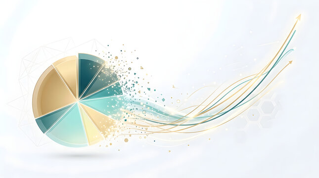 Abstract financial pie chart with rising growth lines. Modern business data visualization. Teal and gold infographic concept for success. isolated on White Background