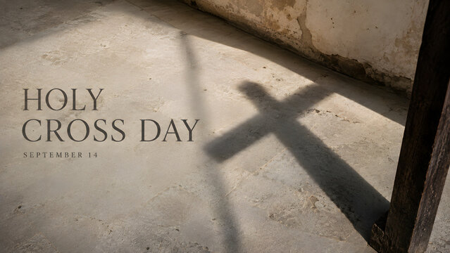 Holy cross day, september 14, with a shadow of a cross cast on a rustic stone floor, religious holiday concept