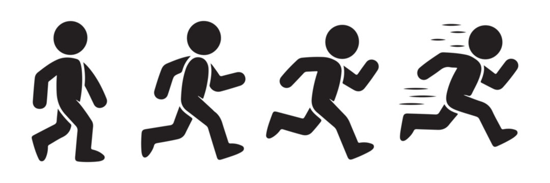runner progression icons showing standing walking jogging running