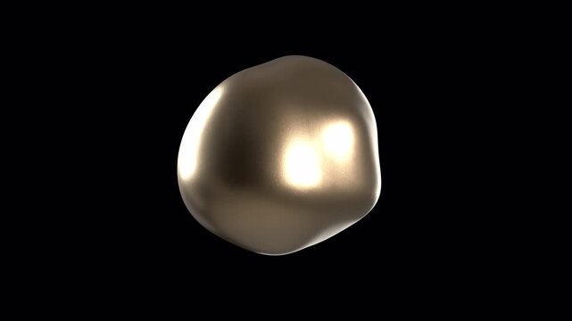 3d animation of gold liquid sphere morphing on transparent background, metallic fluid blob changing shape smoothly on alpha channel