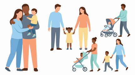 Fototapeta premium Diverse Family Units and Parenting Moments Illustrations