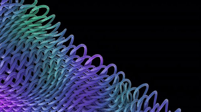 One row knitting 3d animation of colorful thread on transparent background, wavy fabric motion with smooth interlacing of stitches as it progresses on alpha channel