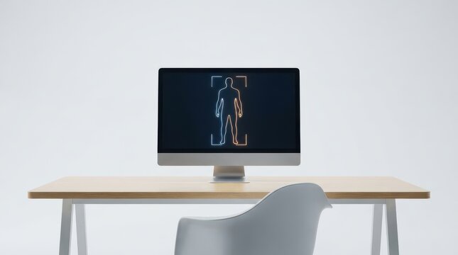 Desktop monitor showing split human body outline