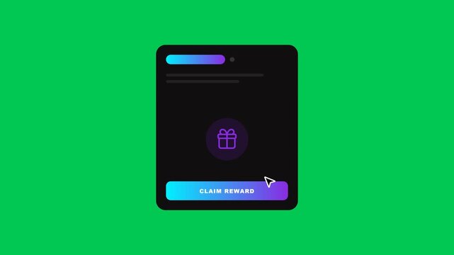 Interface popup for claiming digital rewards with success checkmark and button animation on green screen background