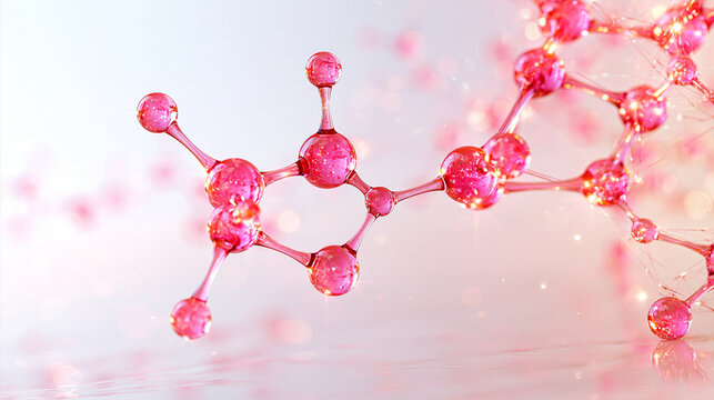 Vibrant pink abstract molecular structure merging visually with a machine learning neural network, glowing interconnected nodes and elegant branching pathways, futuristic artificial intelligence con