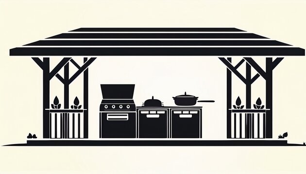 outdoor kitchen silhouette with grill bar and pergola design