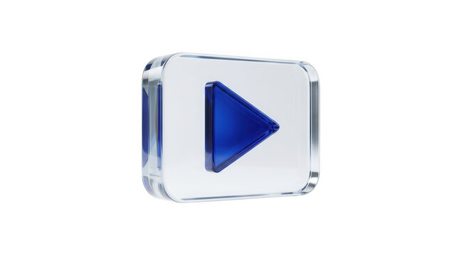 Glass play button icon isolated on transparent background