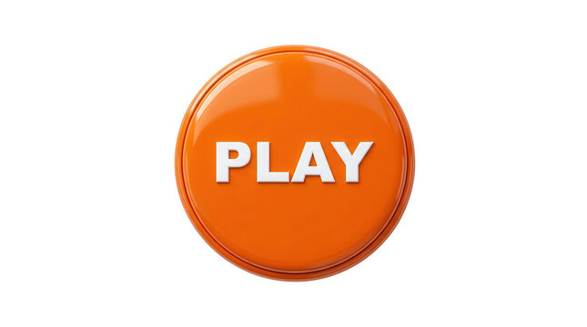 Orange round play button isolated on transparent background