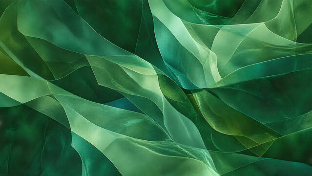 Organic emerald green mineral agate slice texture with layered transparent chiffon waves. generated by AI.