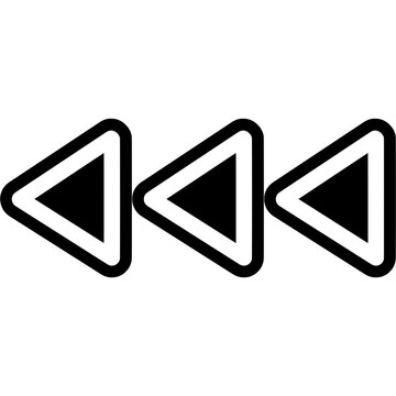 Triple Black Left Rewind Triangle Arrows, Bold Fast Backward Media Control Symbol Illustration