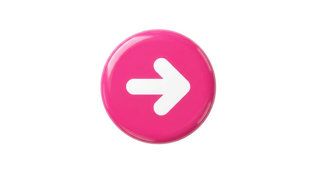 Pink circular button with white arrow isolated on transparent background